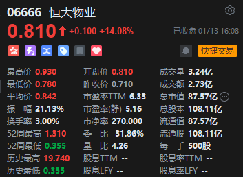 港股1月13日收盘:恒指跌1%,科技股普遍下跌,苹果概念股领跌,但半导体、大宗商品板块逆势上涨